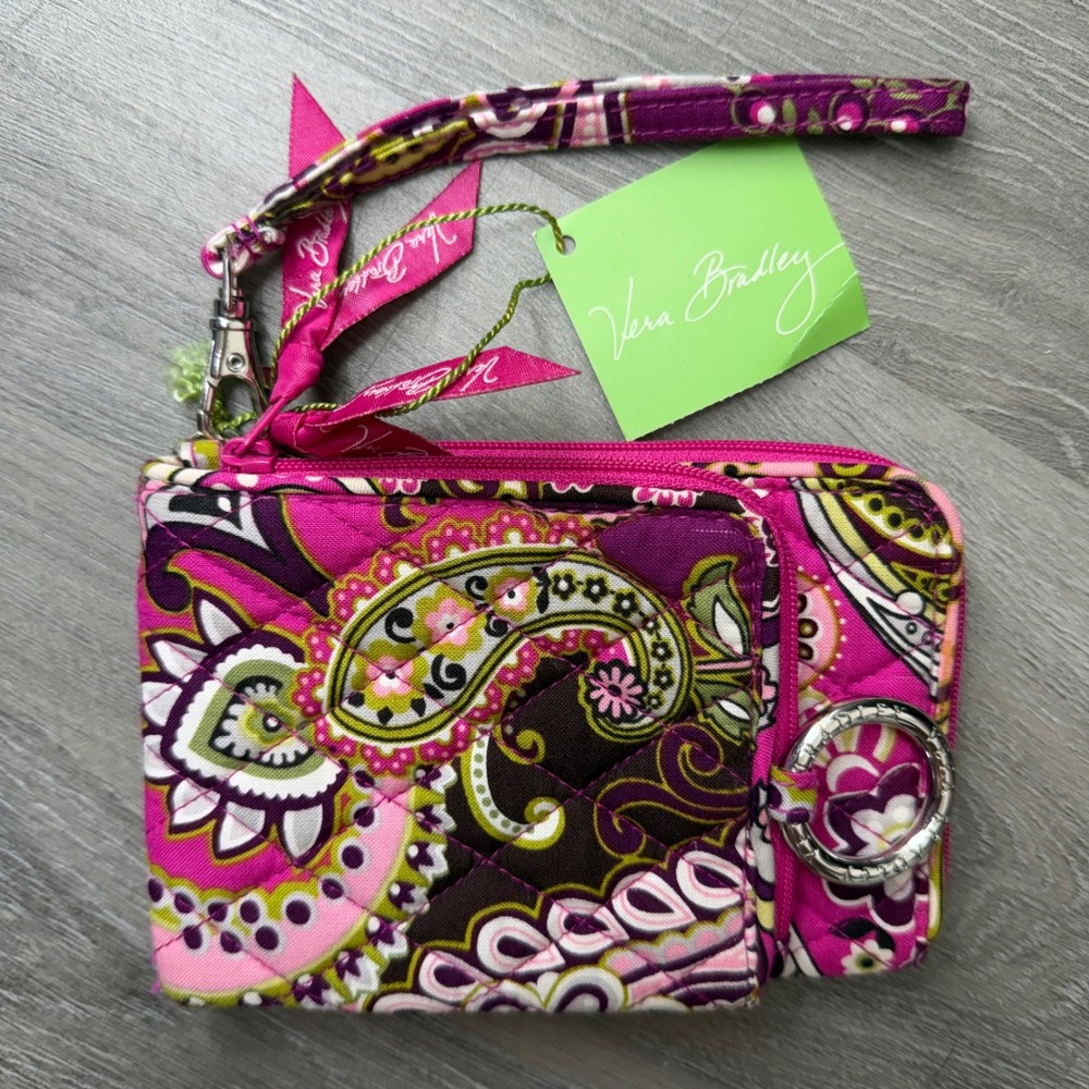Vera Bradley Double ID Wristlet Very Berry Paisley Quilted Cotton 11865-063 NWT